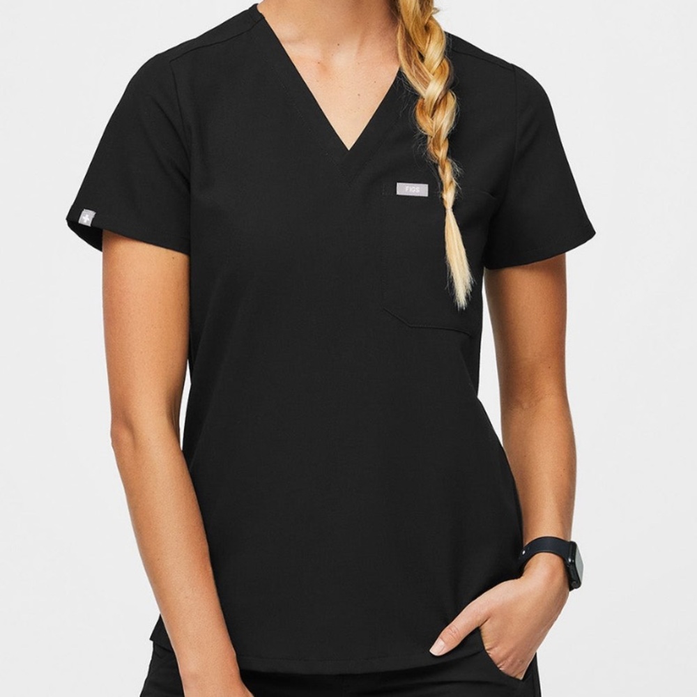 FIGS Caterina Black One-Pocket Scrub Top